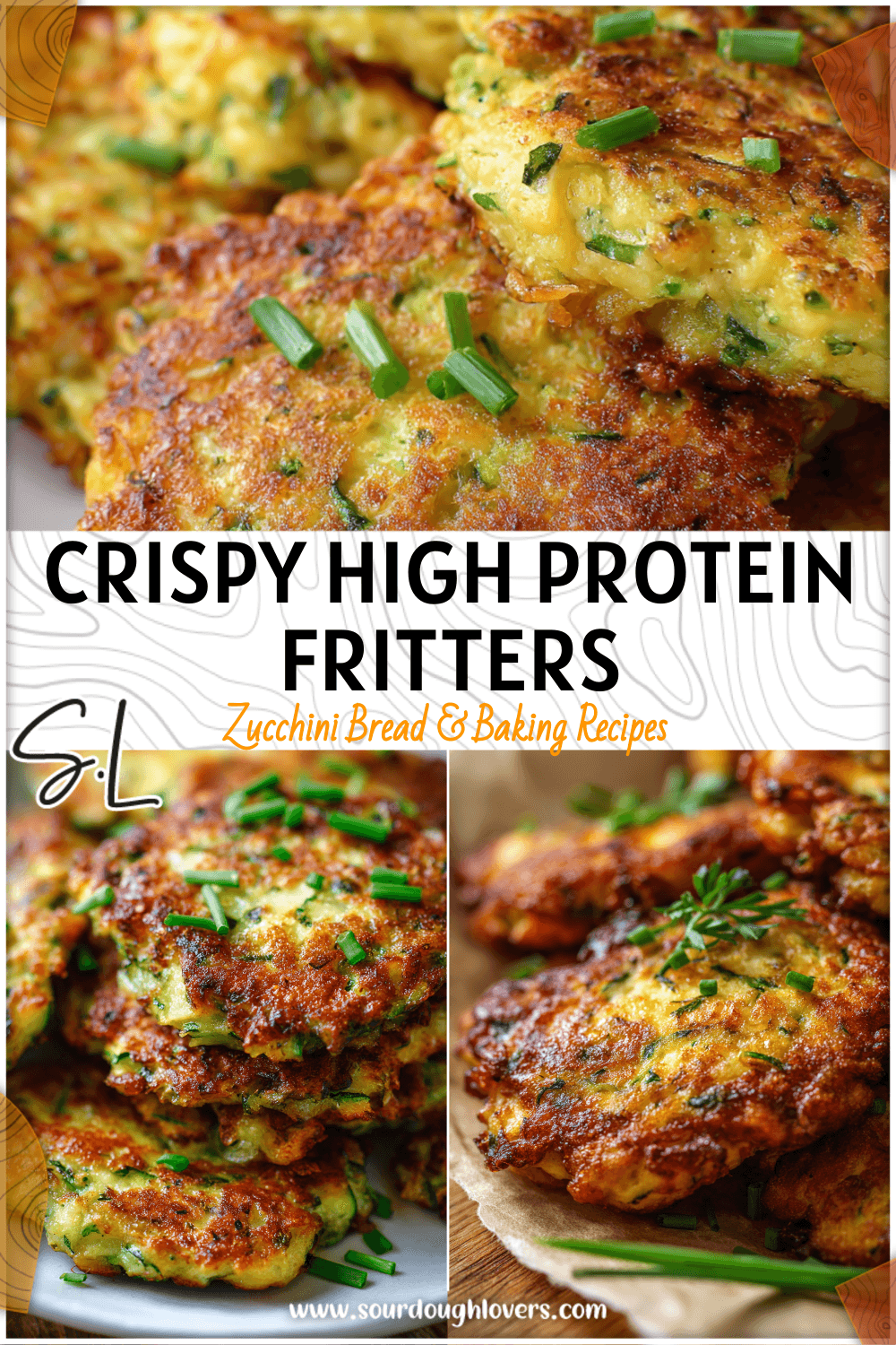 Golden crispy zucchini fritters with fresh chives served as healthy baked fritters and protein side dish.